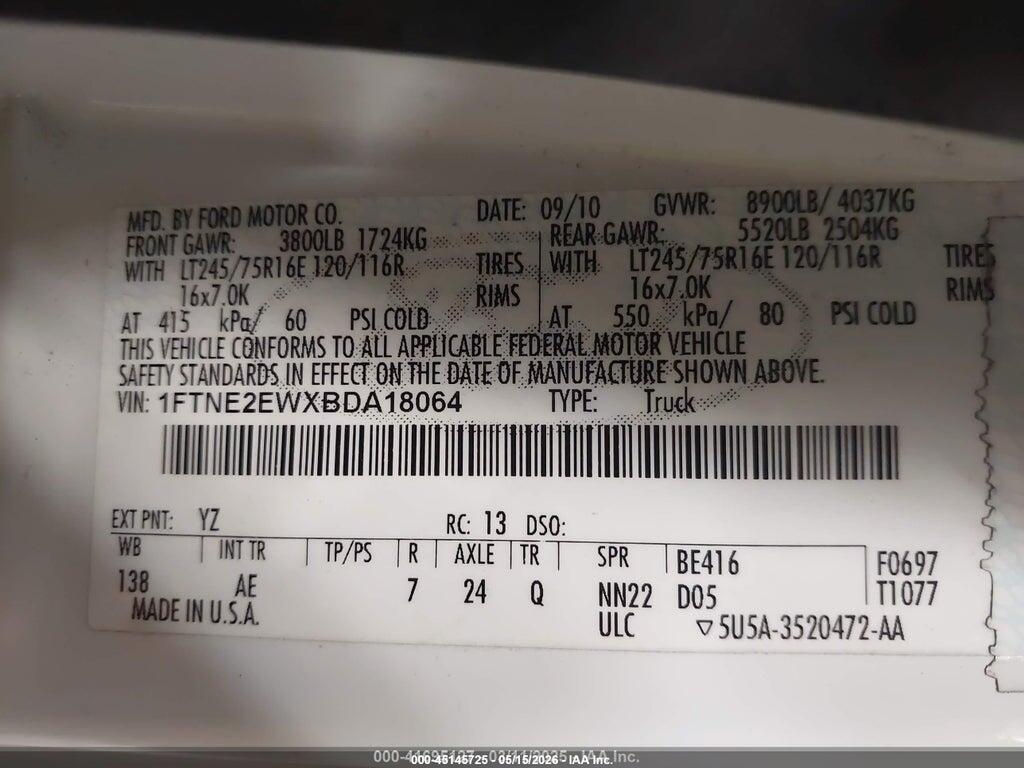 1FTNE2EWXBDA18064 2011 FORD E-250 photo no. 9