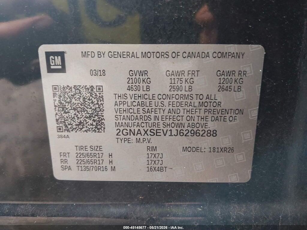 2GNAXSEV1J6296288 2018 CHEVROLET EQUINOX photo no. 9