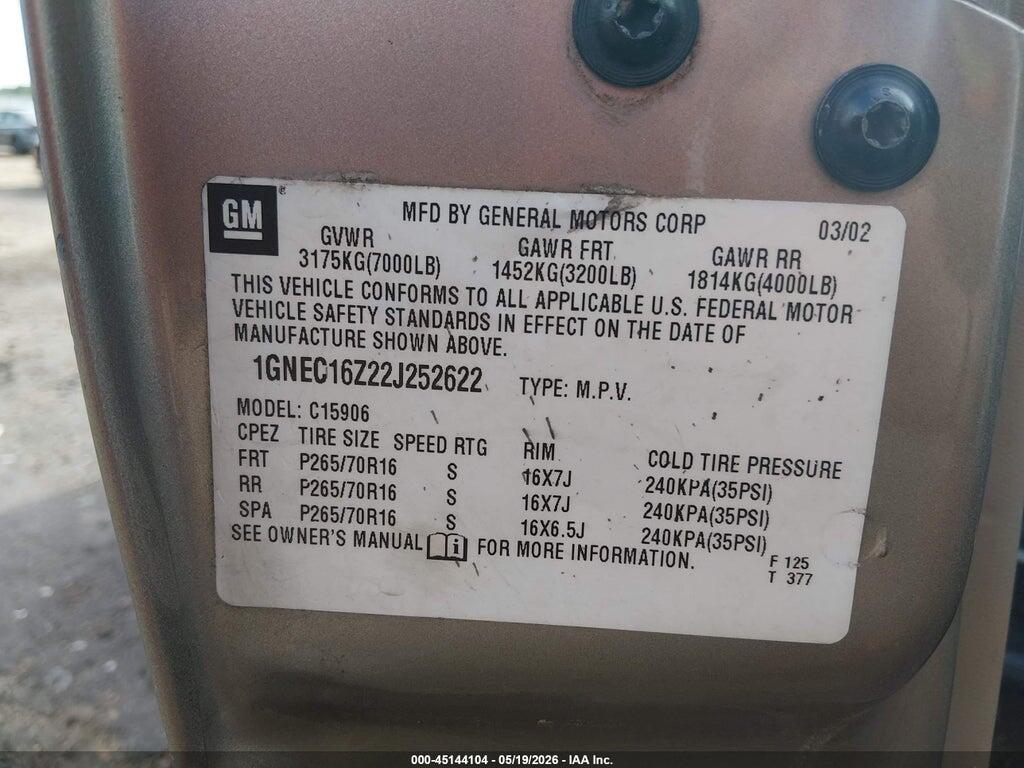 1GNEC16Z22J252622 2002 CHEVROLET SUBURBAN 1500 photo no. 9