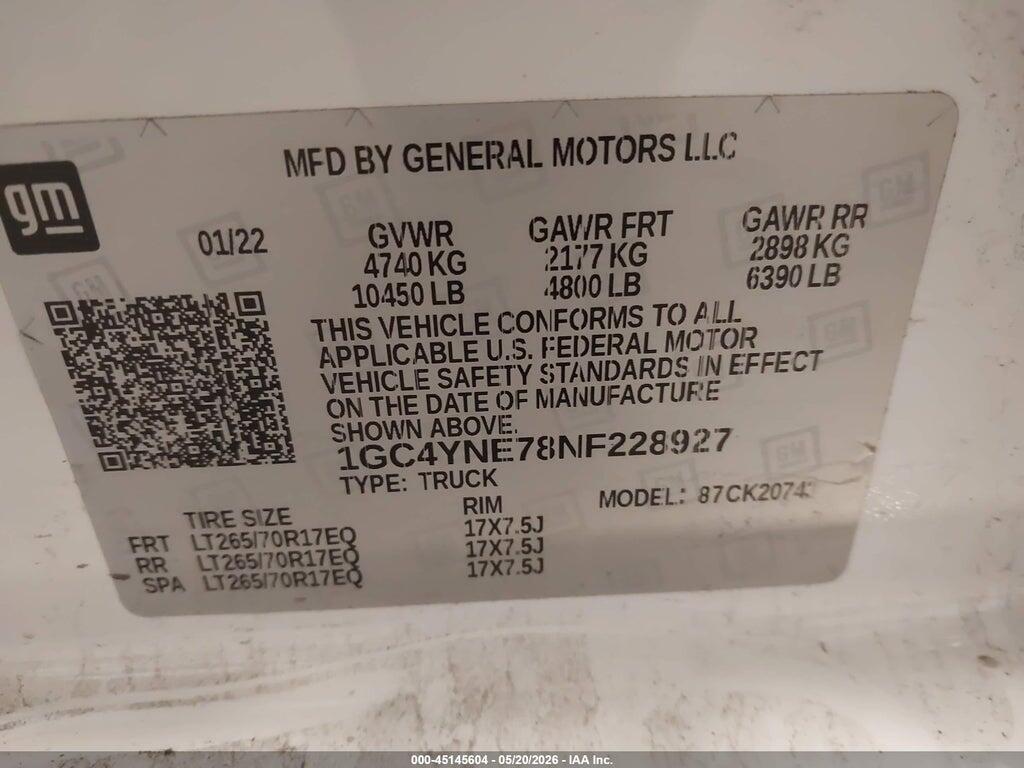 1GC4YNE78NF228927 2022 CHEVROLET SILVERADO 2500HD photo no. 9