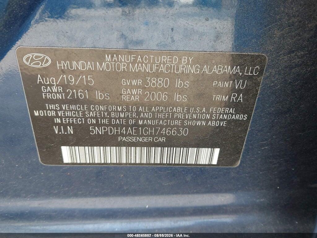 5NPDH4AE1GH746630 2016 HYUNDAI ELANTRA photo no. 9