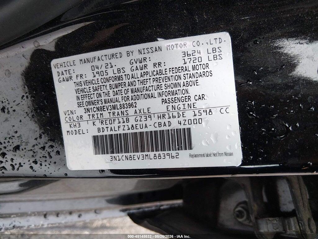 3N1CN8EV3ML883962 2021 NISSAN VERSA photo no. 9