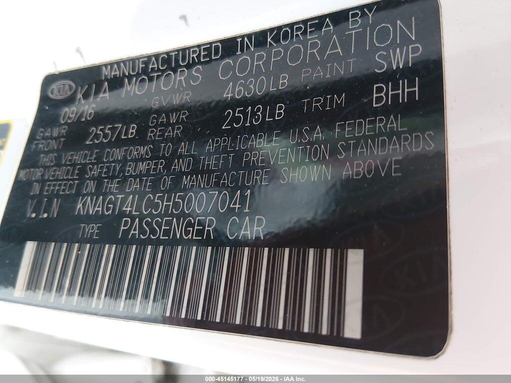 KNAGT4LC5H5007041 2017 KIA OPTIMA HYBRID photo no. 9