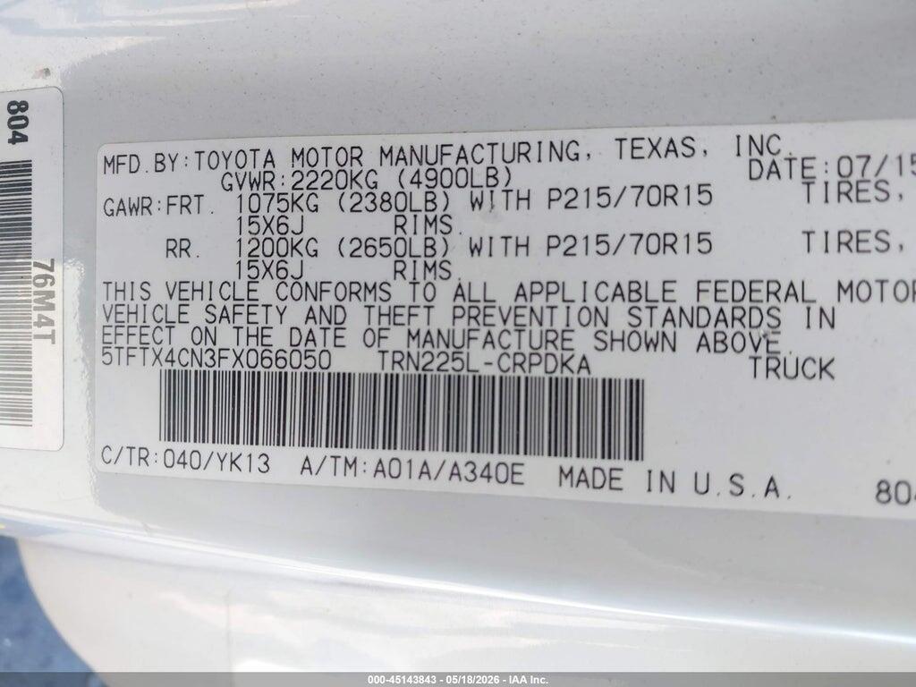 5TFTX4CN3FX066050 2015 TOYOTA TACOMA photo no. 9