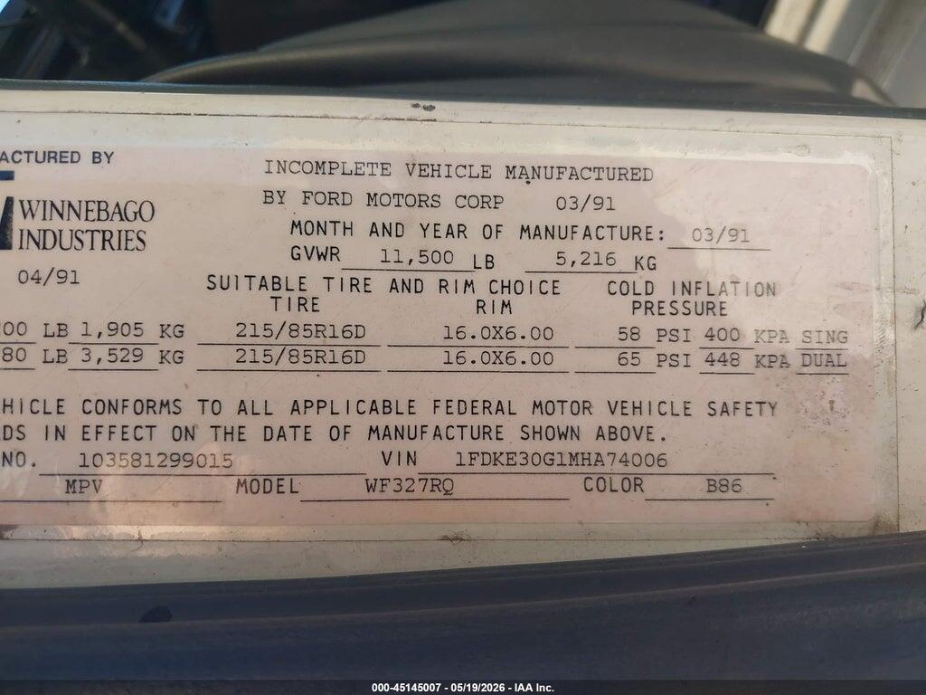 1FDKE30G1MHA74006 1991 FORD ECONOLINE photo no. 9