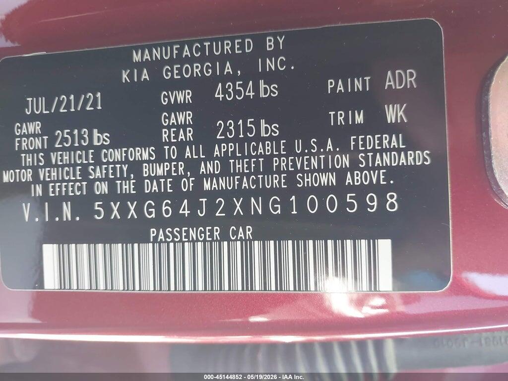 5XXG64J2XNG100598 2022 KIA K5 photo no. 9