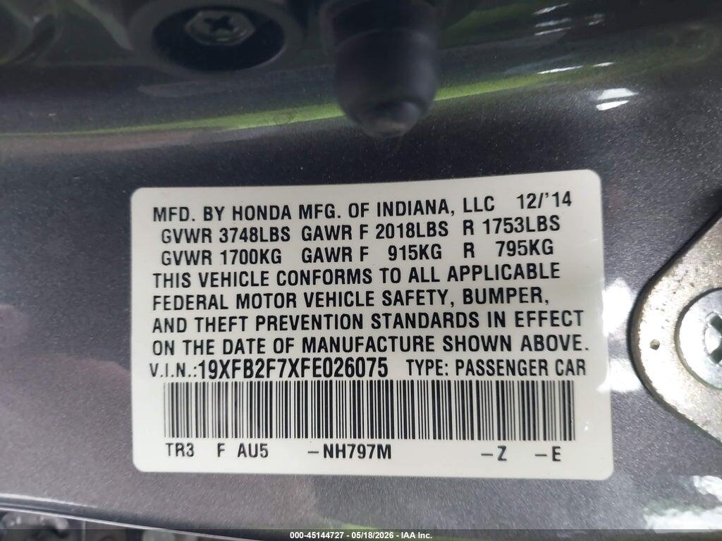 19XFB2F7XFE026075 2015 HONDA CIVIC photo no. 9