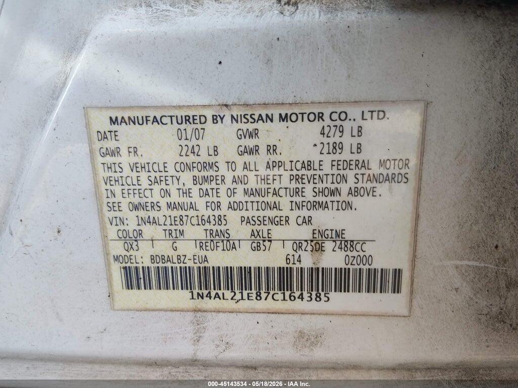 1N4AL21E87C164385 2007 NISSAN ALTIMA photo no. 9