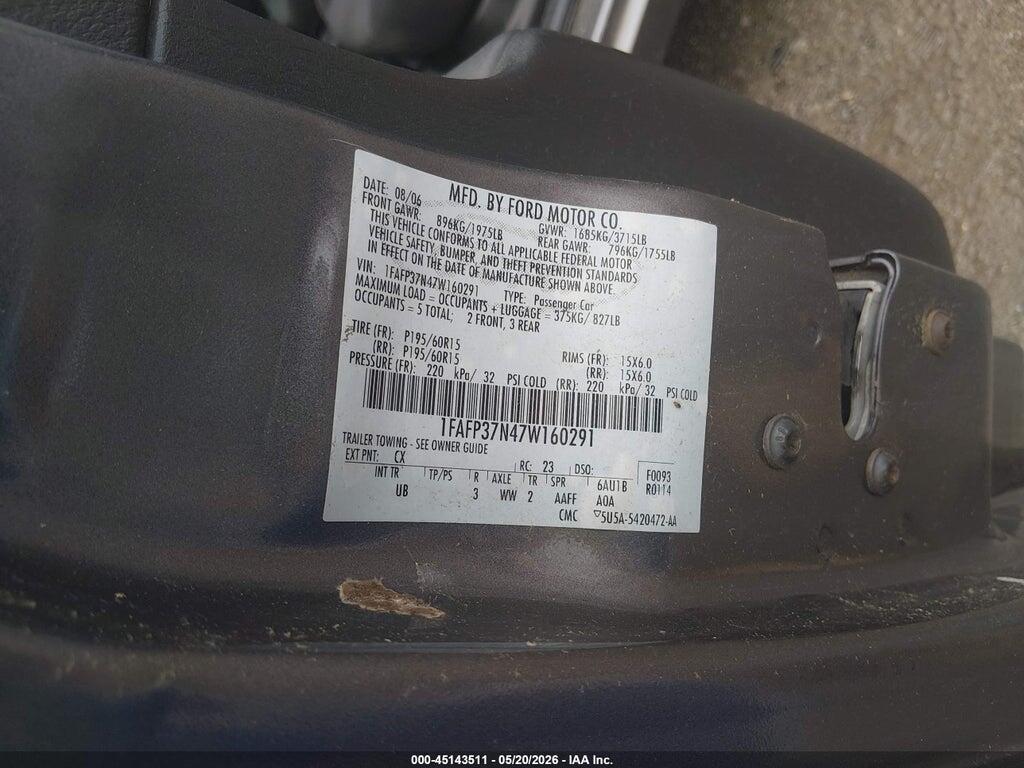 1FAFP37N47W160291 2007 FORD FOCUS photo no. 9