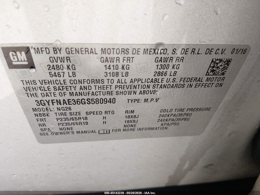 3GYFNAE36GS580940 2016 CADILLAC SRX photo no. 9