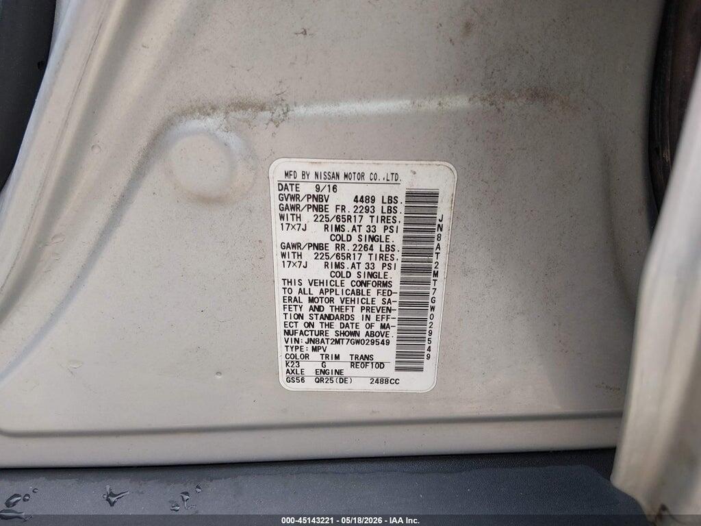 JN8AT2MT7GW029549 2016 NISSAN ROGUE photo no. 9