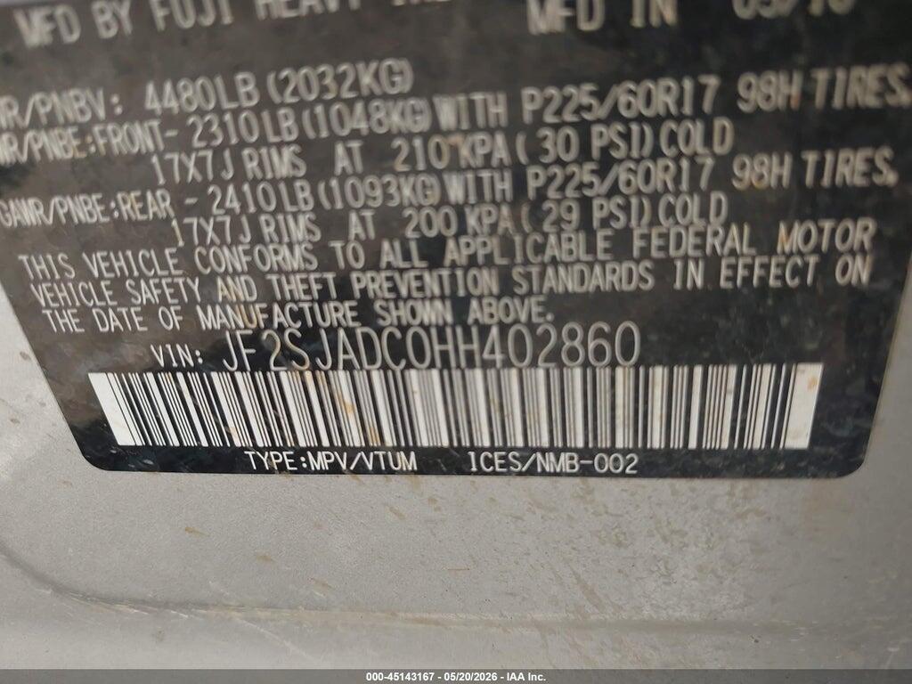 JF2SJADC0HH402860 2017 SUBARU FORESTER photo no. 9