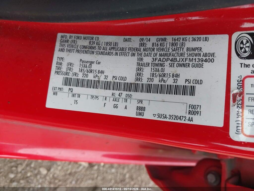 3FADP4BJXFM139400 2015 FORD FIESTA photo no. 9