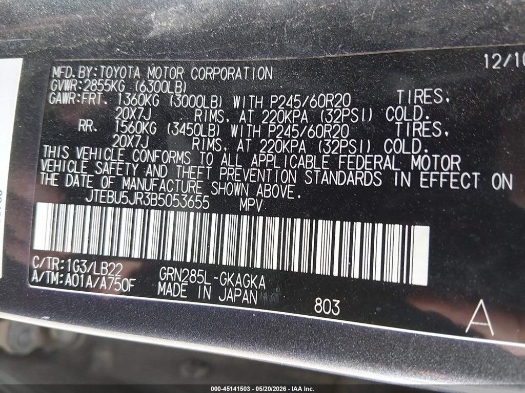 JTEBU5JR3B5053655 2011 TOYOTA 4RUNNER photo no. 9