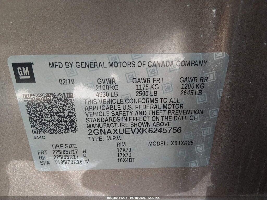 2GNAXUEVXK6245756 2019 CHEVROLET EQUINOX photo no. 9