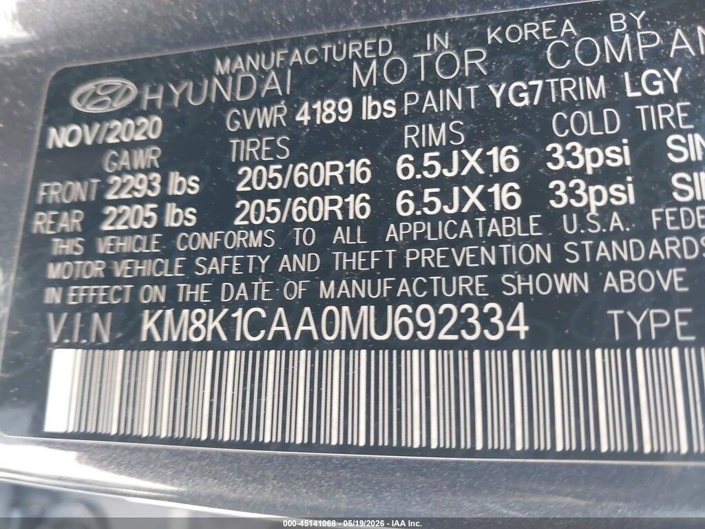 KM8K1CAA0MU692334 2021 HYUNDAI KONA photo no. 9