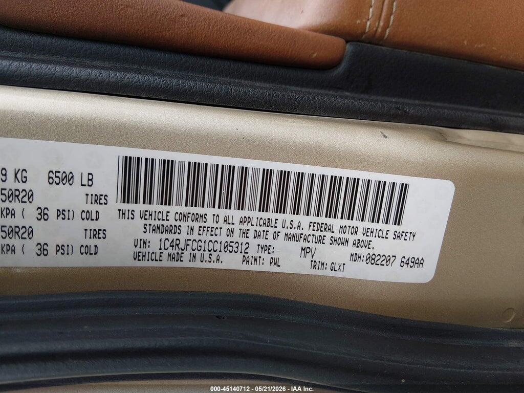 1C4RJFCG1CC105312 2012 JEEP GRAND CHEROKEE photo no. 9