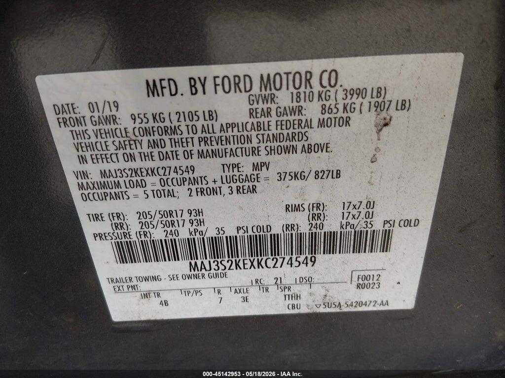 MAJ3S2KEXKC274549 2019 FORD ECOSPORT photo no. 9
