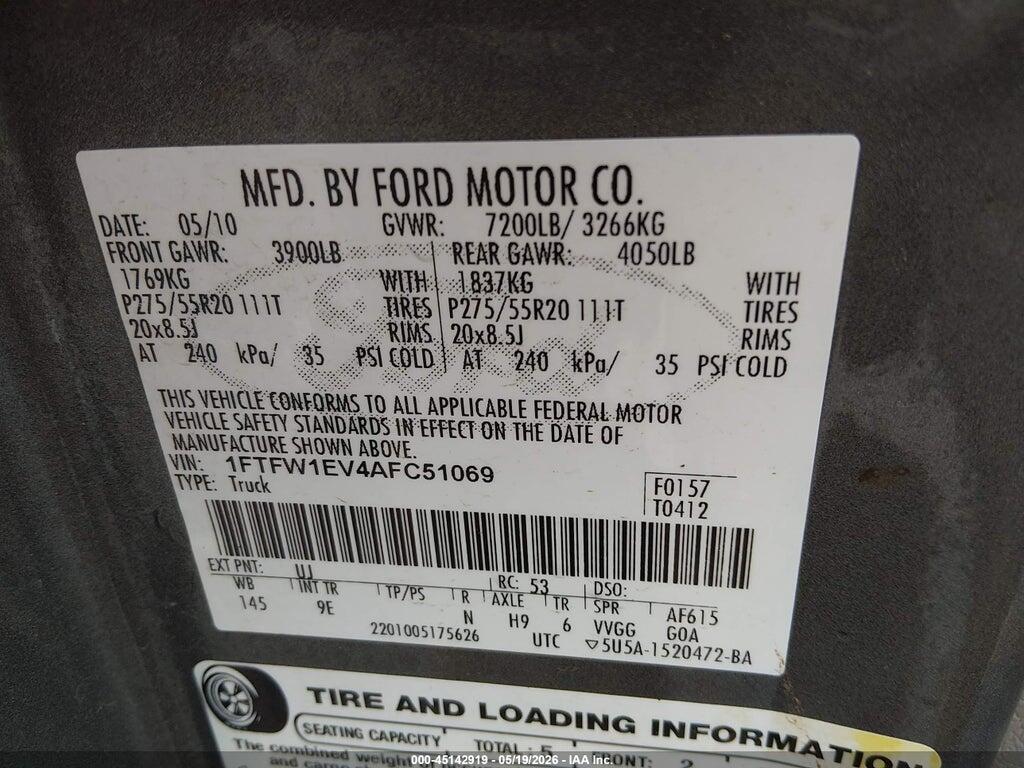 1FTFW1EV4AFC51069 2010 FORD F-150 photo no. 9