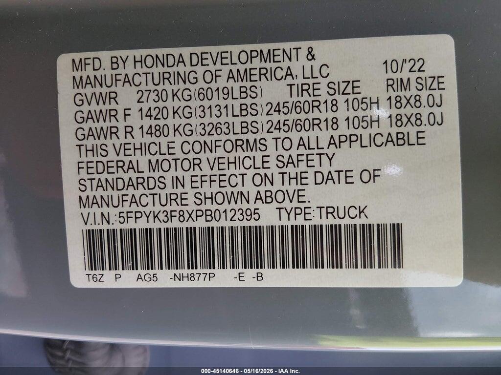 5FPYK3F8XPB012395 2023 HONDA RIDGELINE photo no. 9