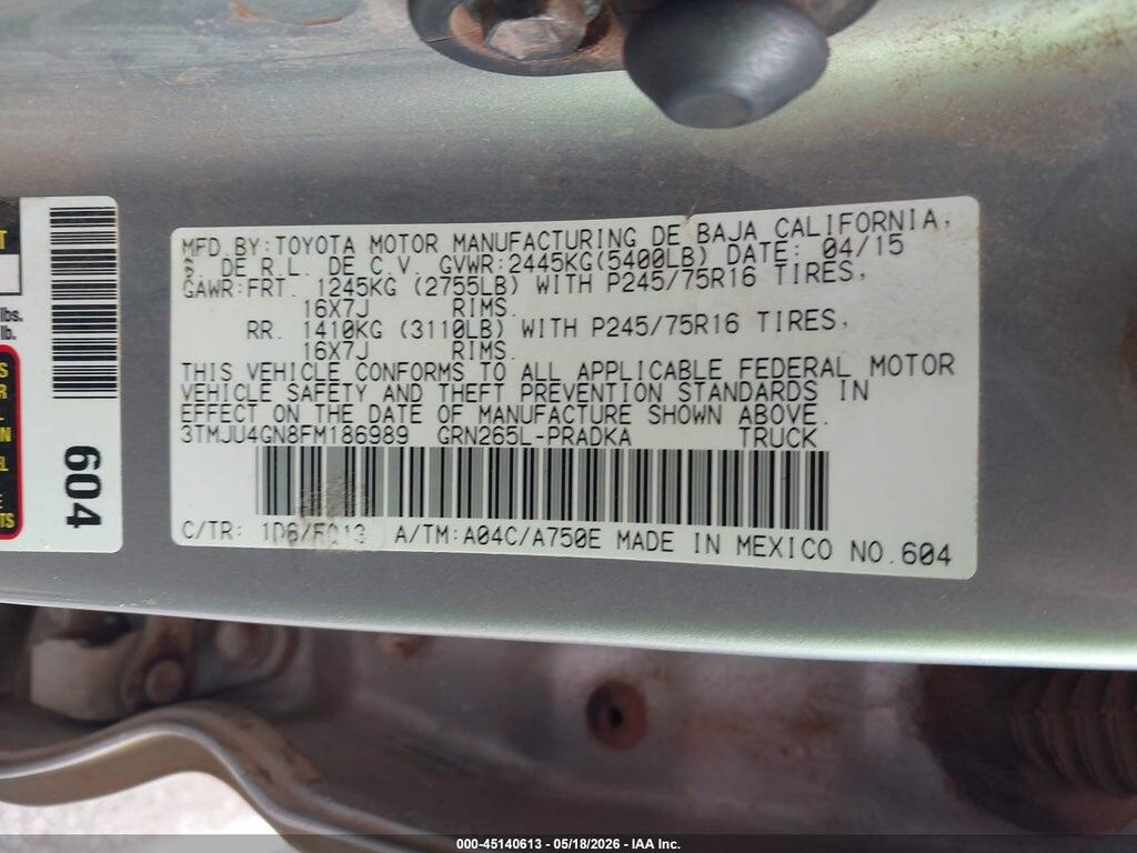 3TMJU4GN8FM186989 2015 TOYOTA TACOMA photo no. 9