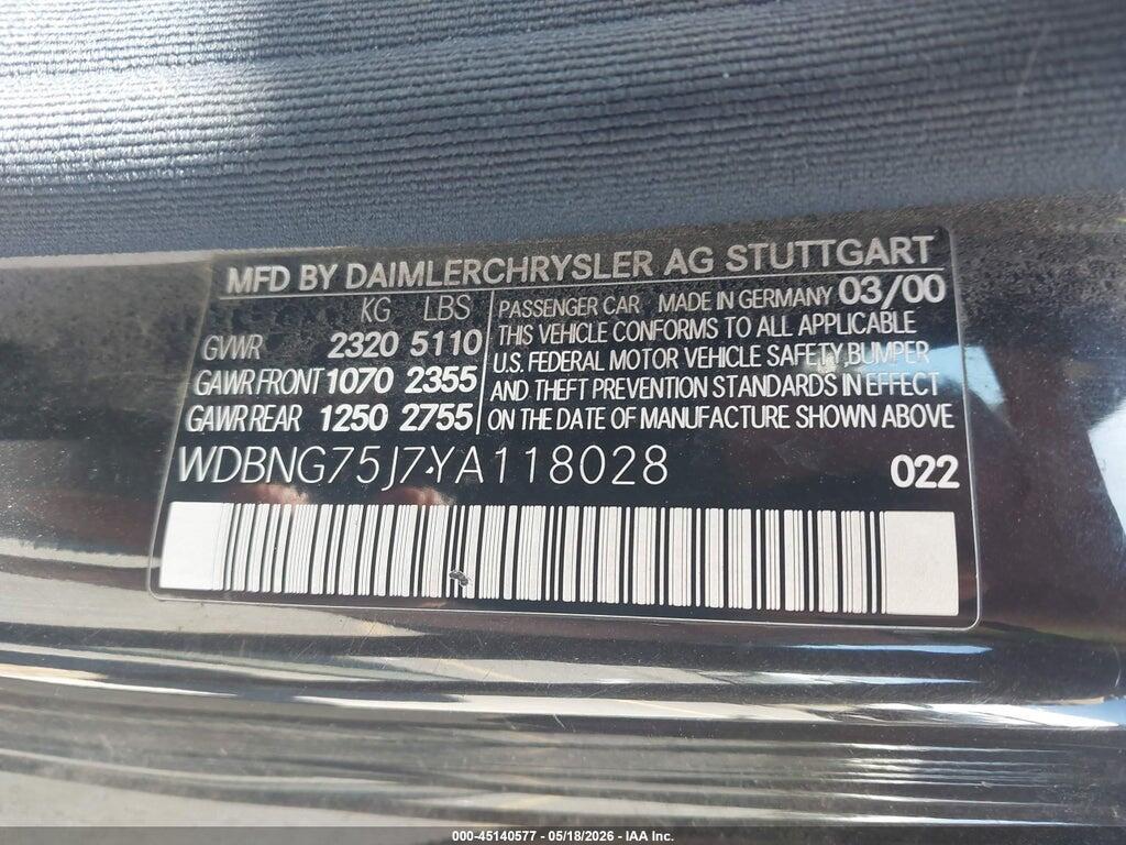 WDBNG75J7YA118028 2000 MERCEDES-BENZ S 500 photo no. 9
