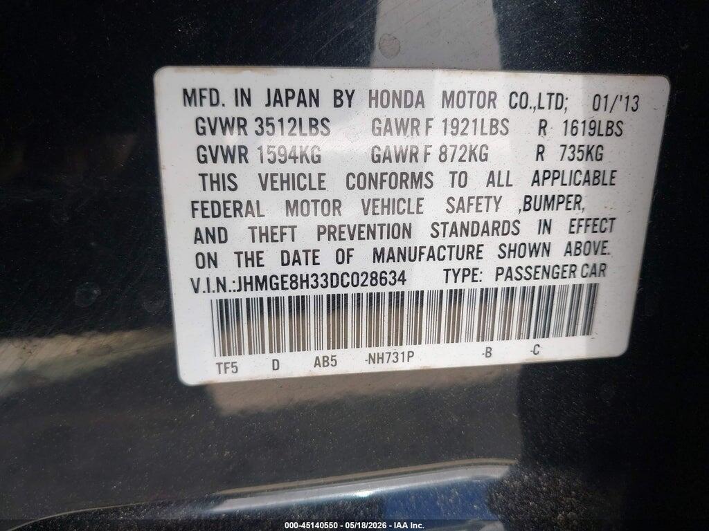 JHMGE8H33DC028634 2013 HONDA FIT photo no. 9