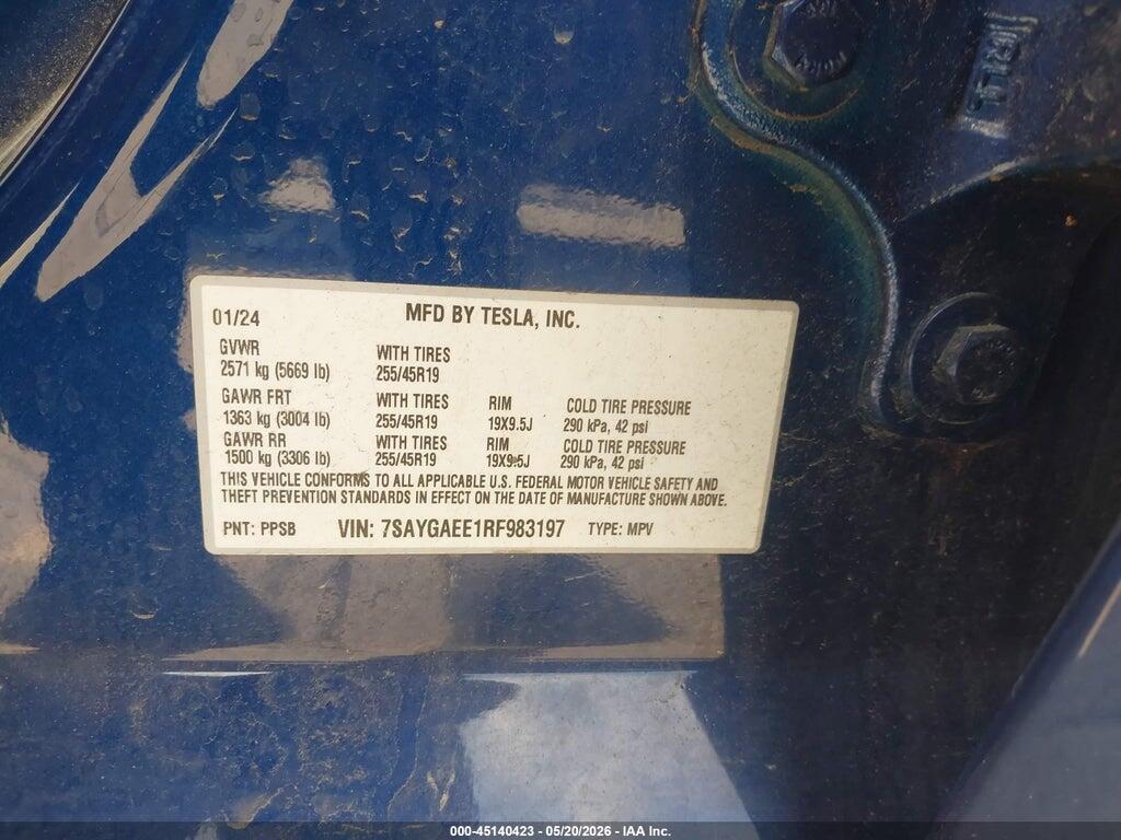 7SAYGAEE1RF983197 2024 TESLA MODEL Y photo no. 9