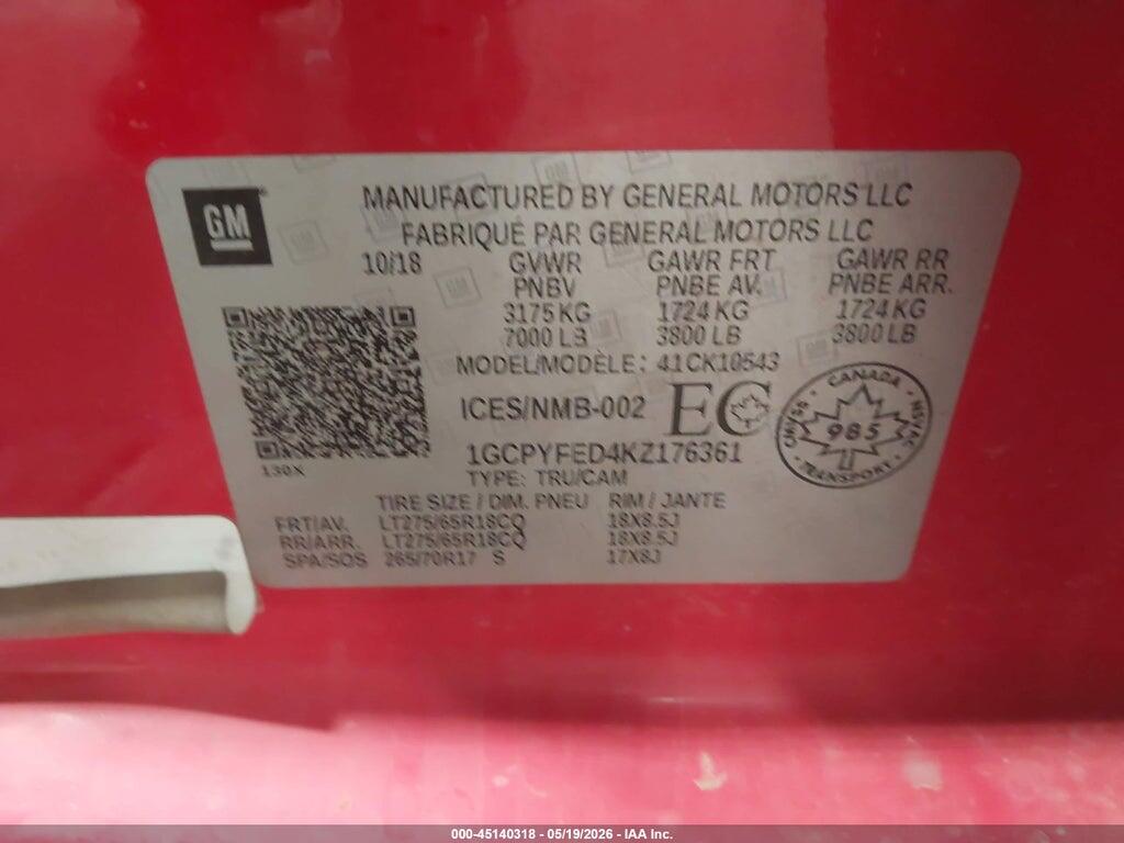 1GCPYFED4KZ176361 2019 CHEVROLET SILVERADO 1500 photo no. 9