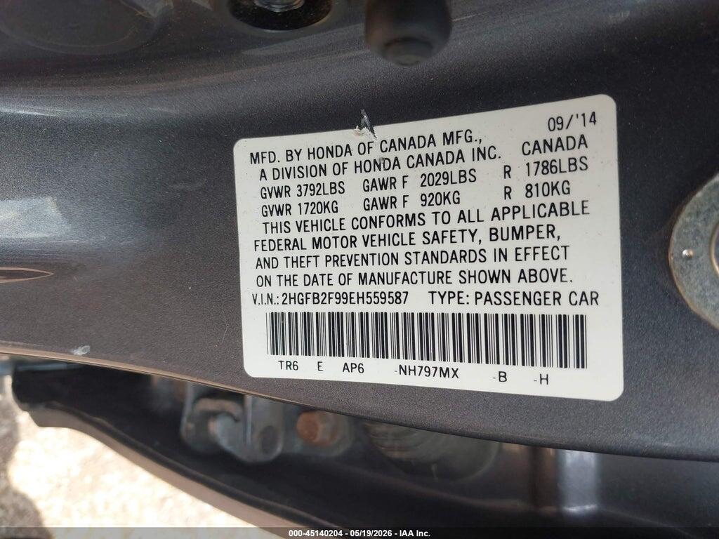 2HGFB2F99EH559587 2014 HONDA CIVIC photo no. 9