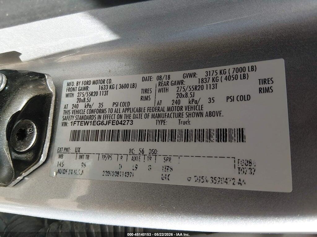 1FTEW1EG6JFE04273 2018 FORD F-150 photo no. 9