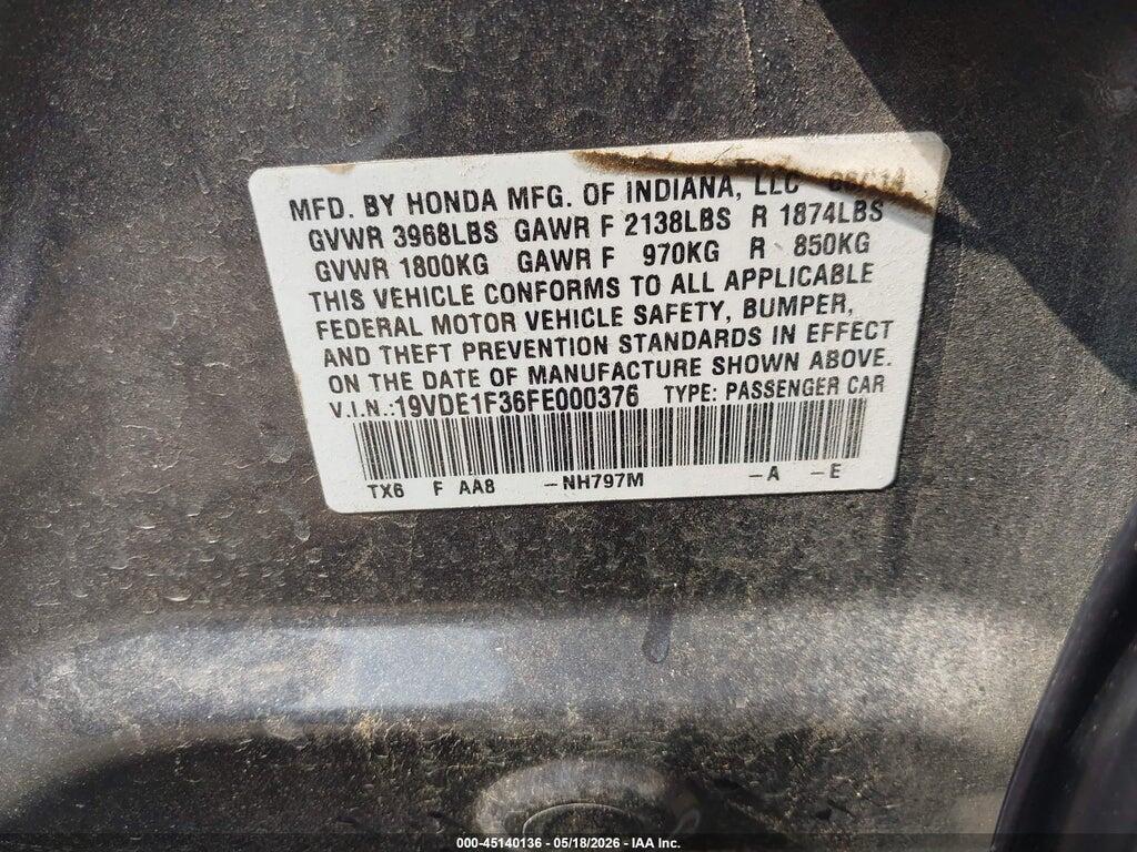 19VDE1F36FE000376 2015 ACURA ILX photo no. 9
