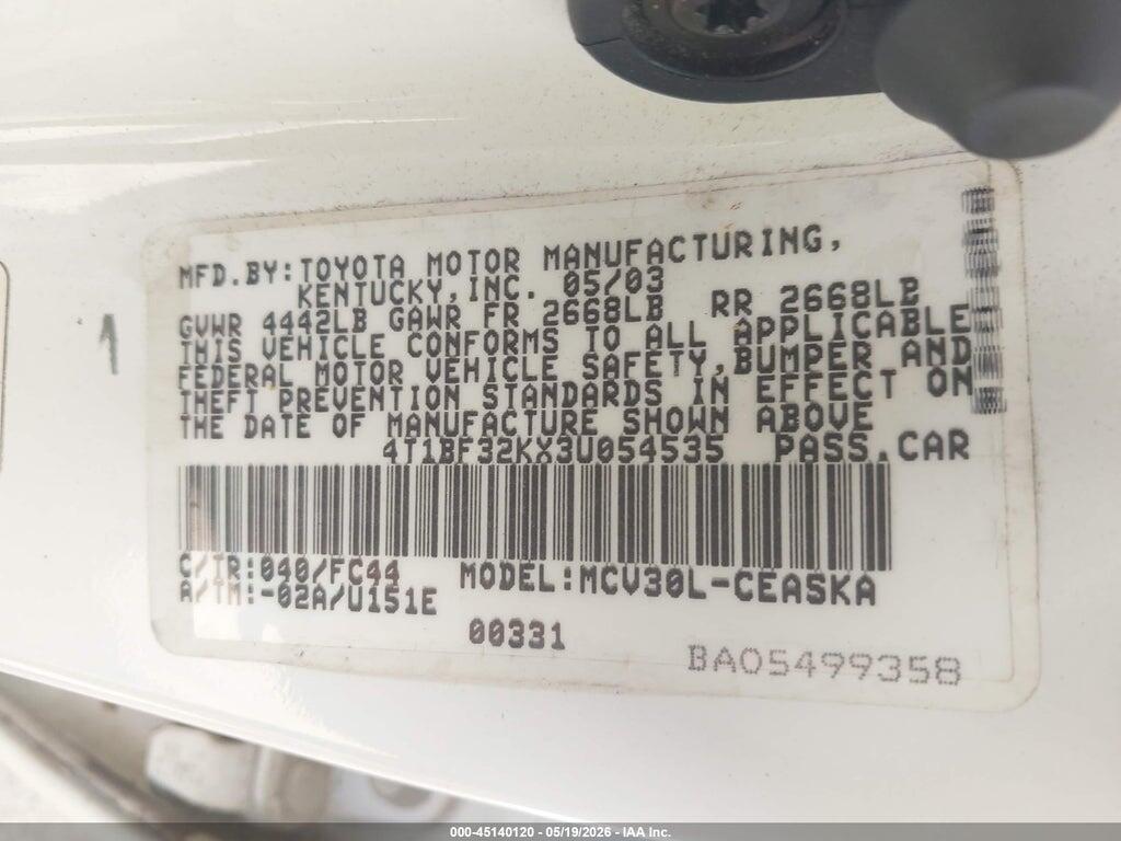 4T1BF32KX3U054535 2003 TOYOTA CAMRY photo no. 9