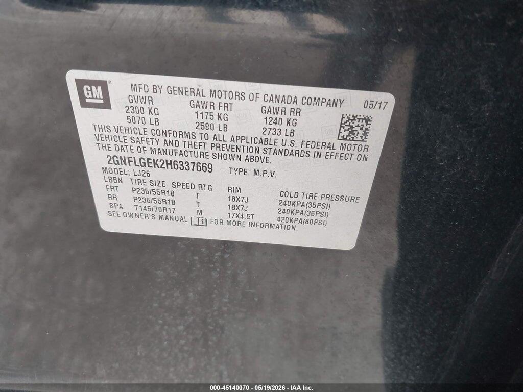 2GNFLGEK2H6337669 2017 CHEVROLET EQUINOX photo no. 9