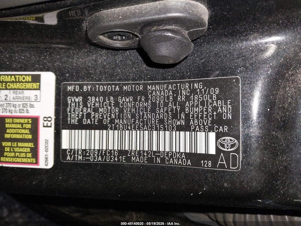 2T1BU4EE5AC315103 2010 TOYOTA COROLLA photo no. 9