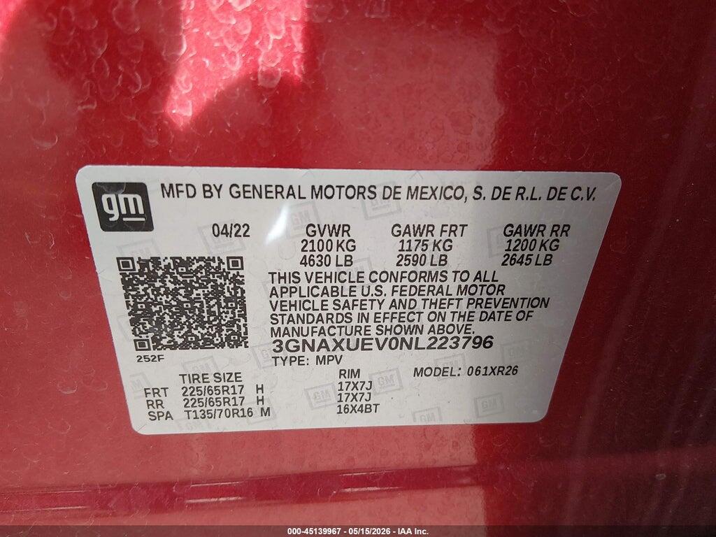 3GNAXUEV0NL223796 2022 CHEVROLET EQUINOX photo no. 9