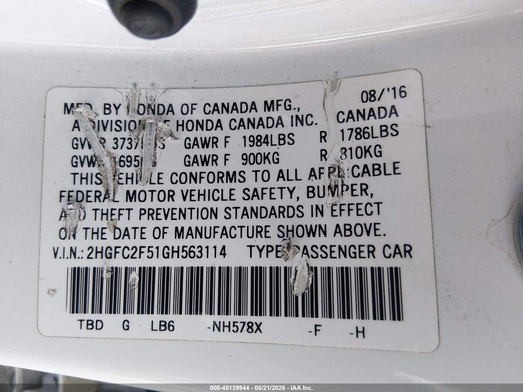 2HGFC2F51GH563114 2016 HONDA CIVIC photo no. 9