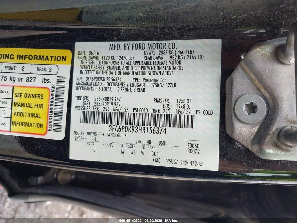 3FA6P0K93HR156374 2017 FORD FUSION photo no. 9
