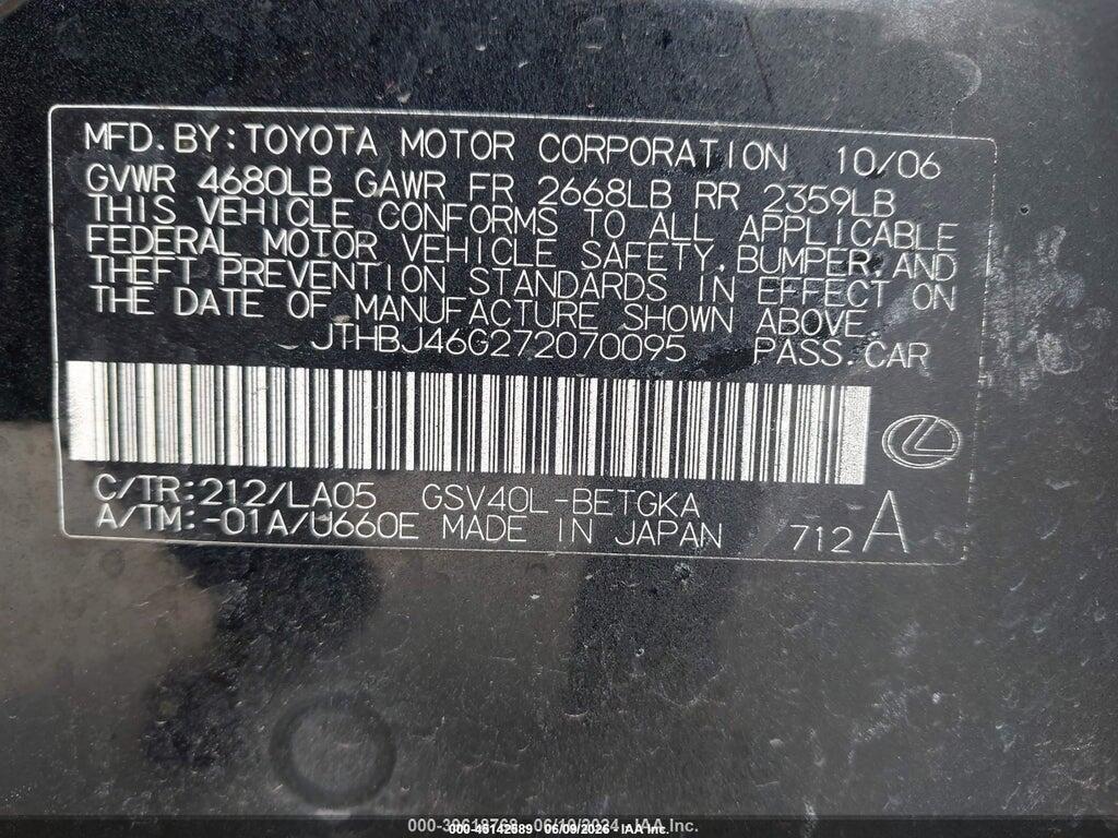 JTHBJ46G272070095 2007 LEXUS ES 350 photo no. 9
