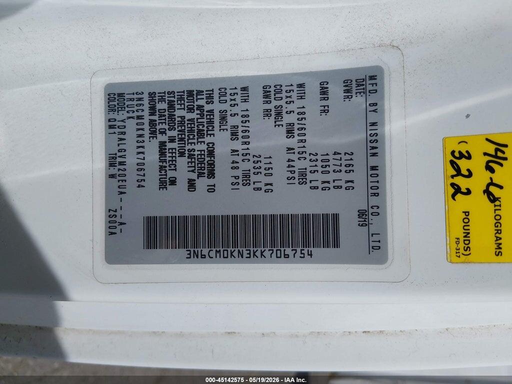 3N6CM0KN3KK706754 2019 NISSAN NV200 photo no. 9