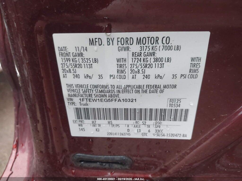 1FTEW1EG5FFA10321 2015 FORD F-150 photo no. 9