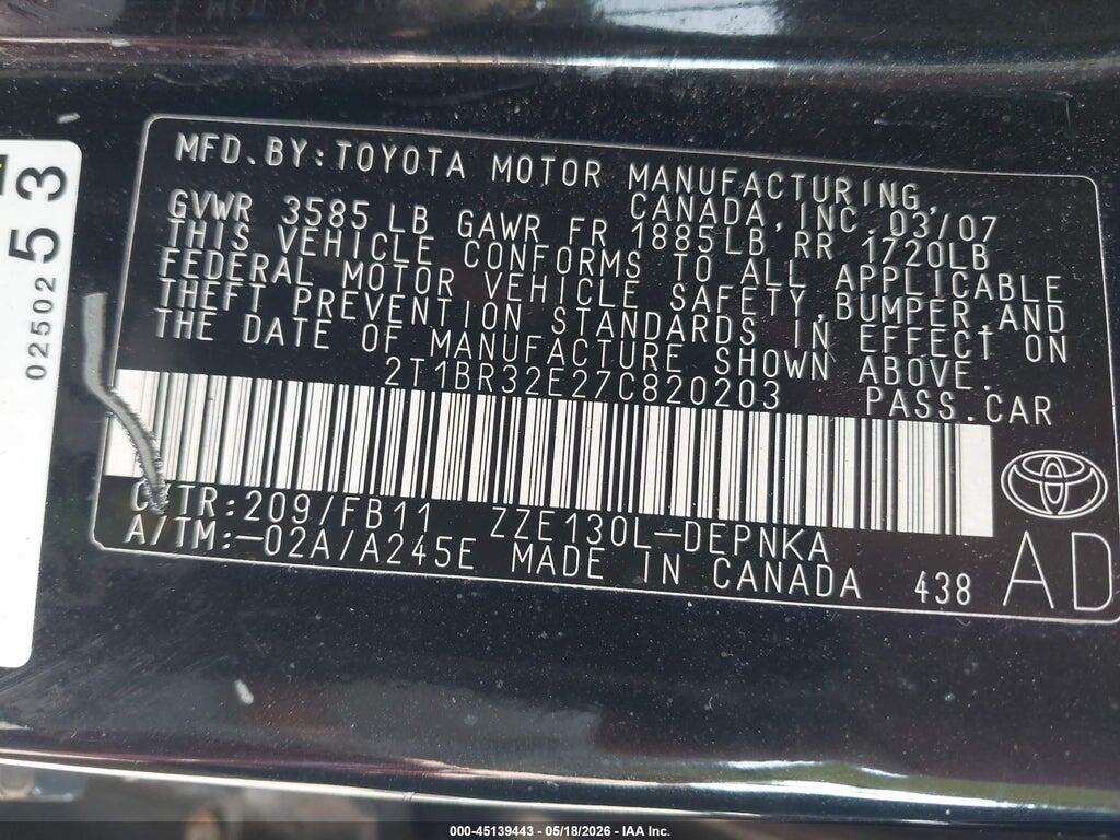 2T1BR32E27C820203 2007 TOYOTA COROLLA photo no. 9