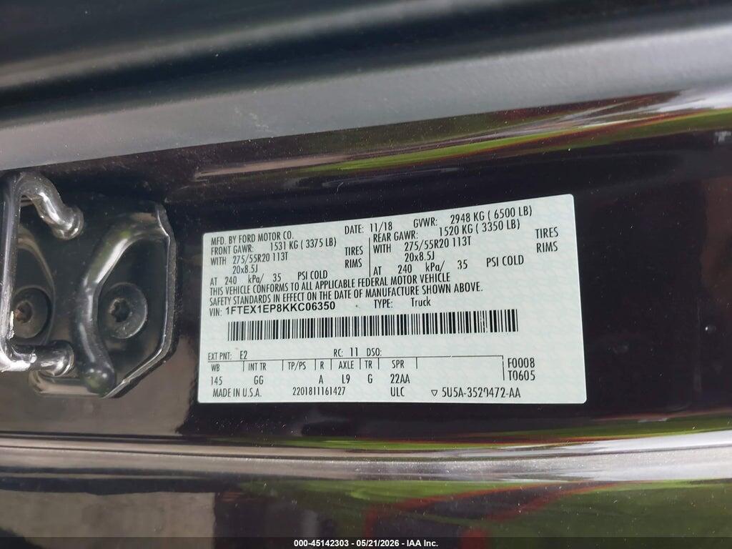 1FTEX1EP8KKC06350 2019 FORD F-150 photo no. 9