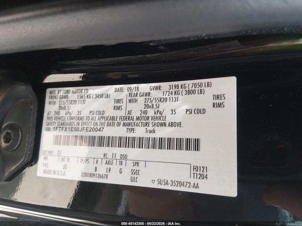 1FTFX1E50JFE20047 2018 FORD F-150 photo no. 9
