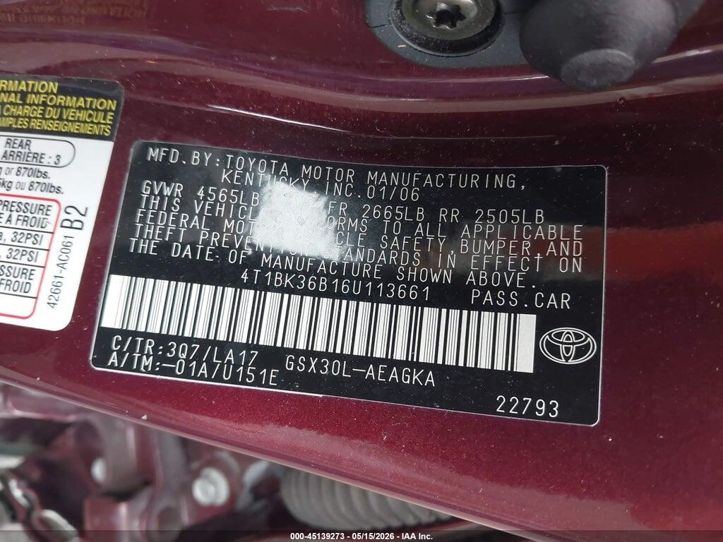 4T1BK36B16U113661 2006 TOYOTA AVALON photo no. 9