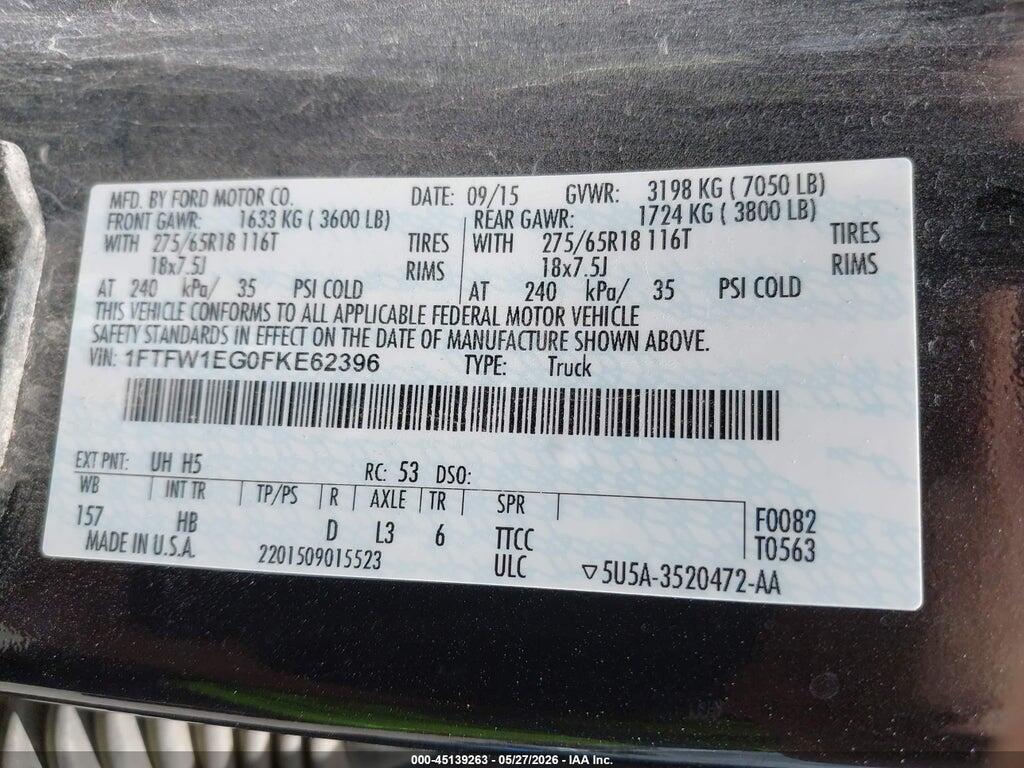 1FTFW1EG0FKE62396 2015 FORD F-150 photo no. 9