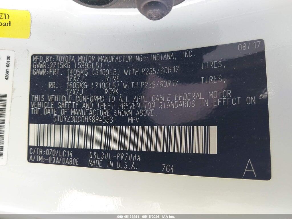 5TDYZ3DC0HS884593 2017 TOYOTA SIENNA photo no. 9