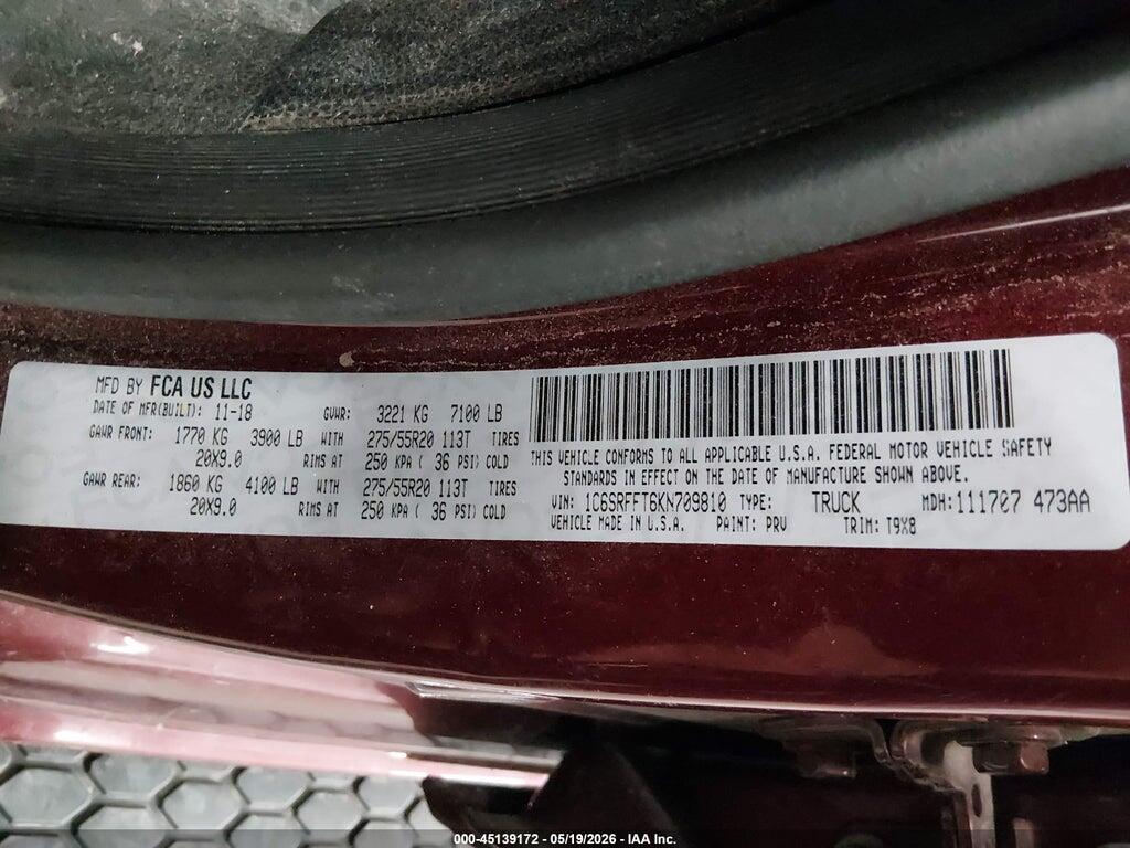 1C6SRFFT6KN709810 2019 RAM 1500 photo no. 9