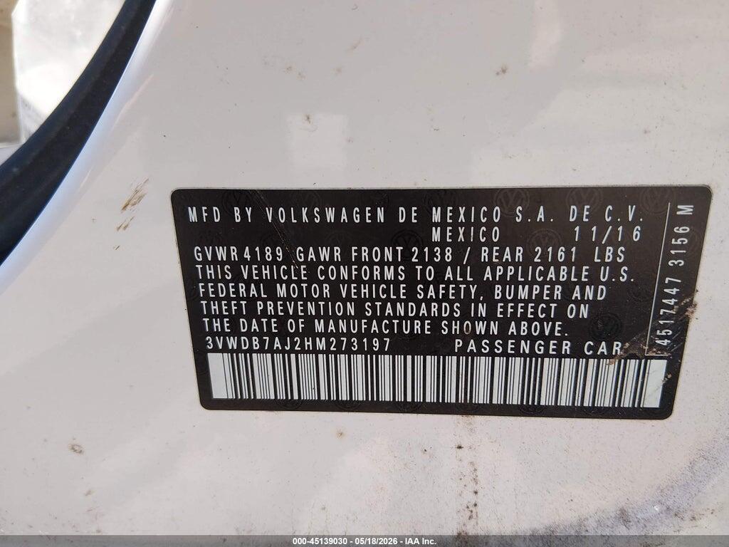 3VWDB7AJ2HM273197 2017 VOLKSWAGEN JETTA photo no. 9