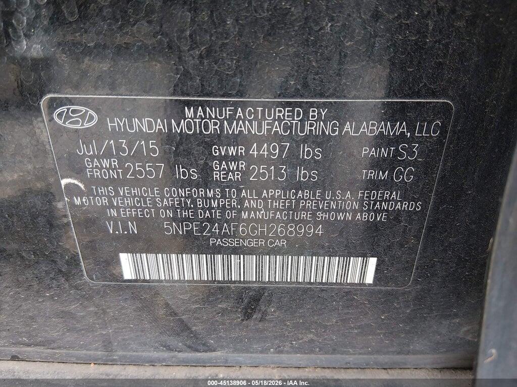 5NPE24AF6GH268994 2016 HYUNDAI SONATA photo no. 9
